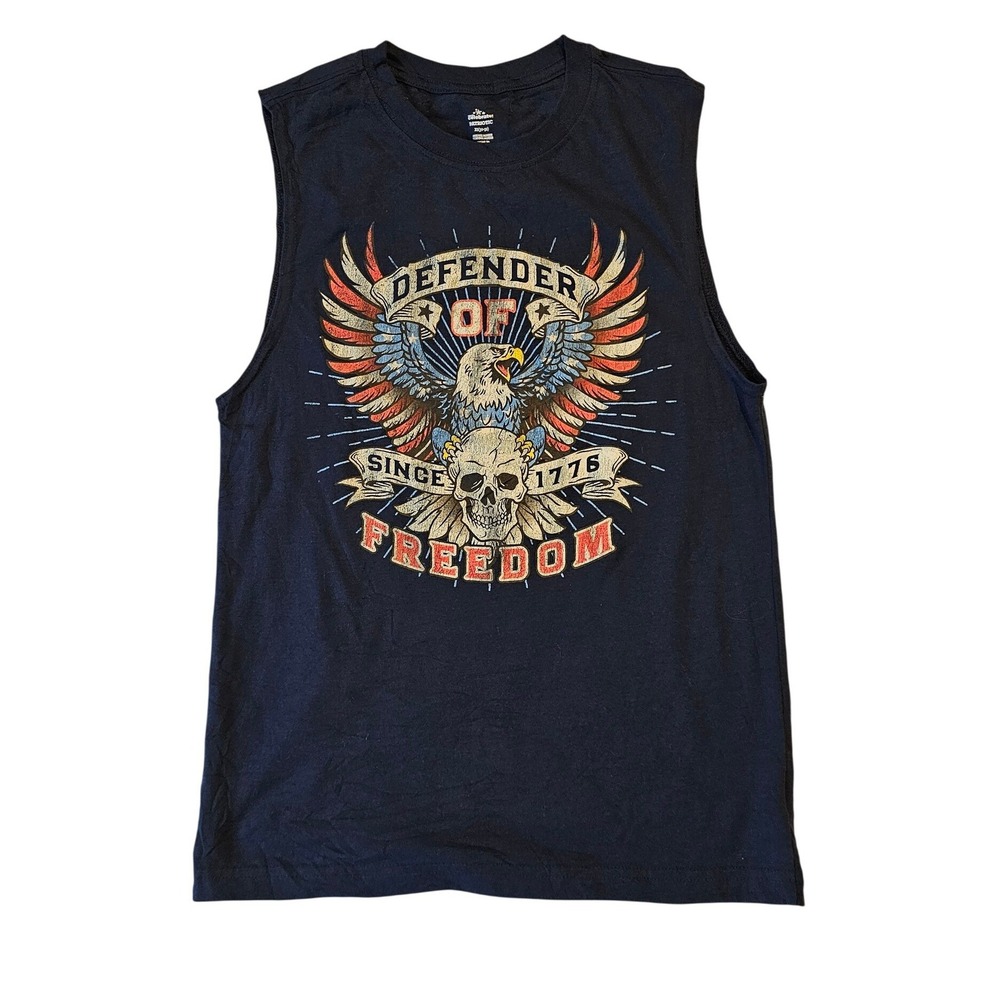 Way To Celebrate Patriotic Mens XS Navy Blue Eagle Skull Muscle Tank Top Shirt